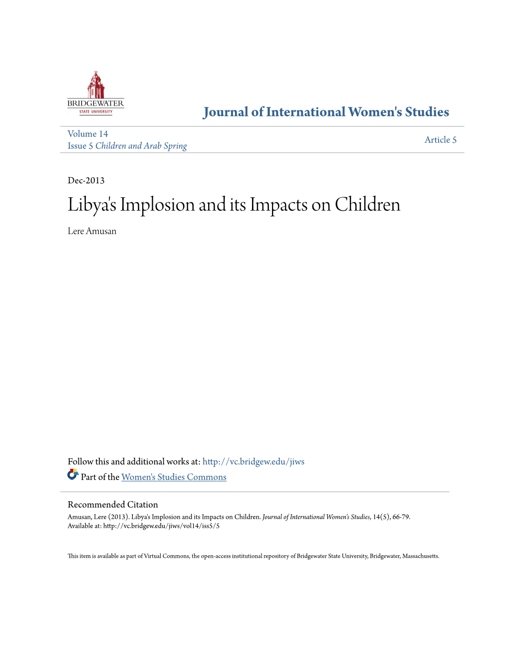 Libya's Implosion and Its Impacts on Children Lere Amusan