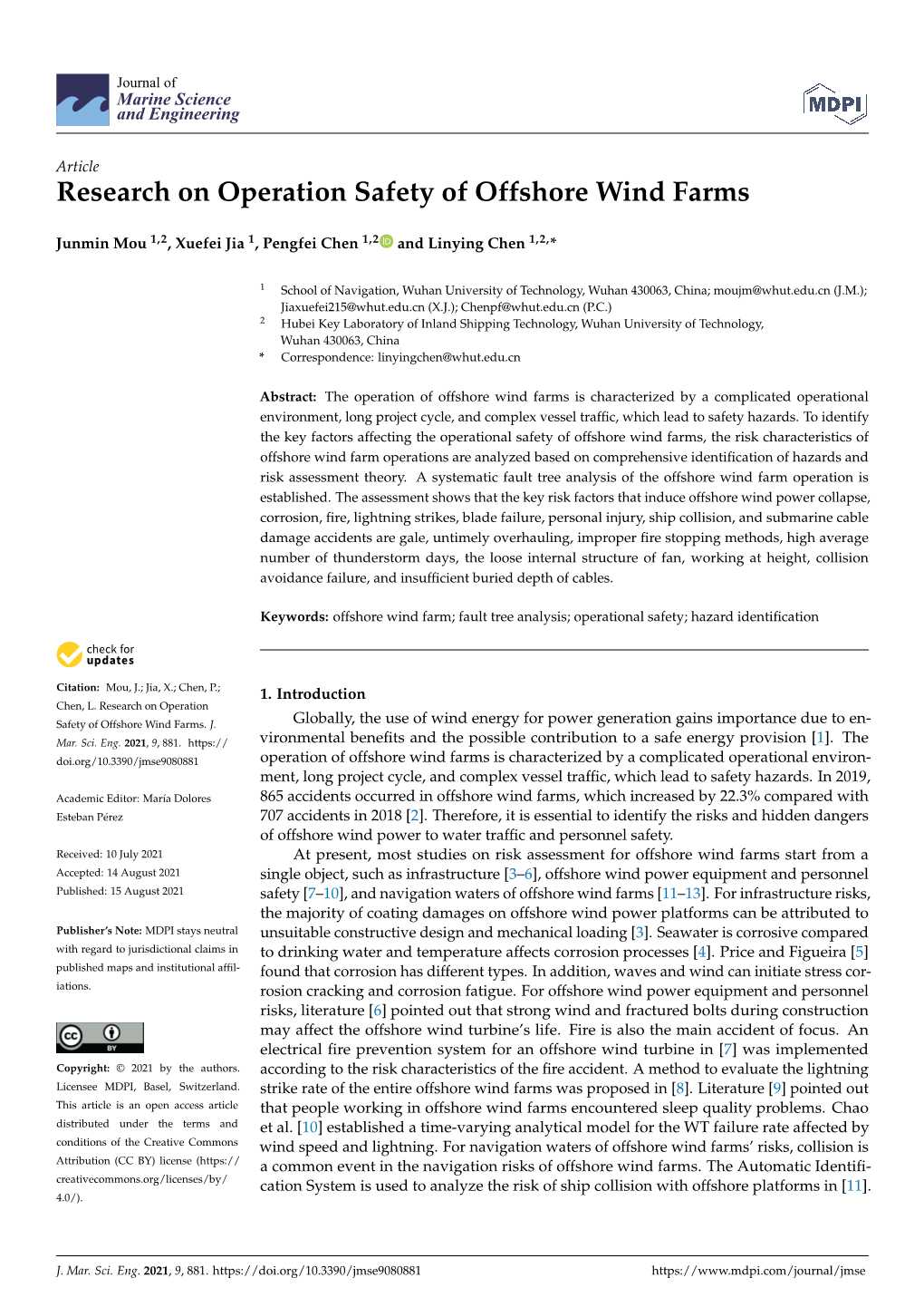 Research on Operation Safety of Offshore Wind Farms