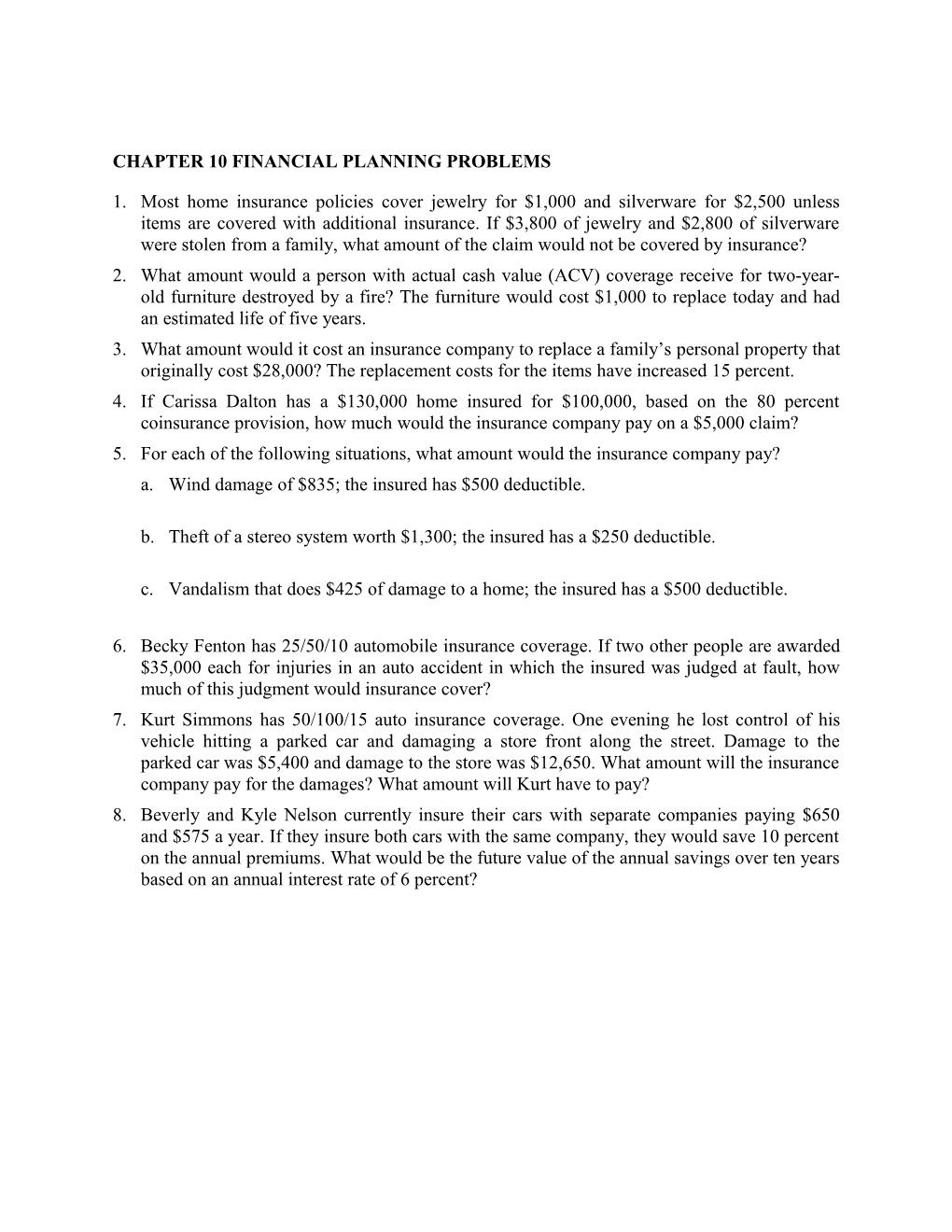 Chapter 10 Financial Planning Problems