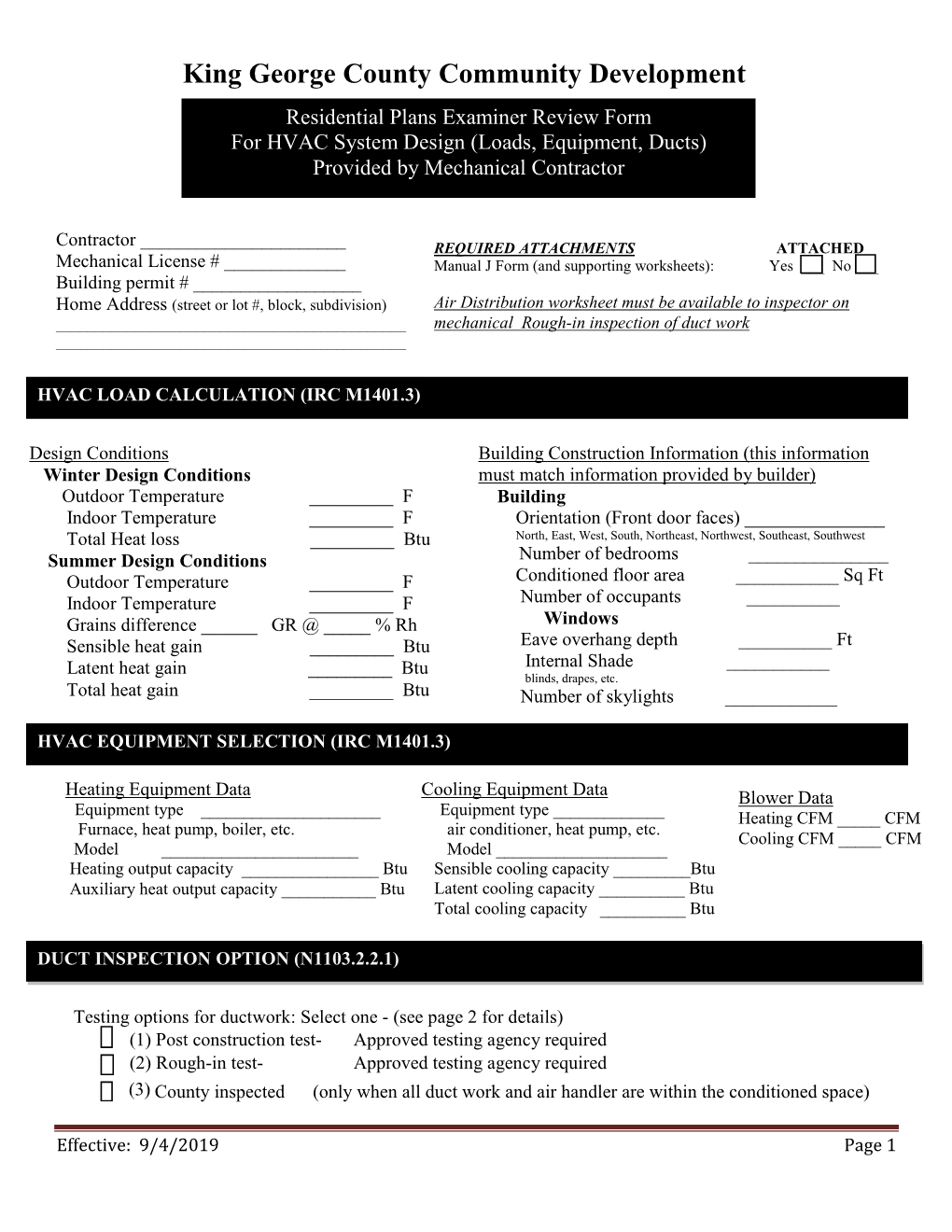 HVAC Design Plan Review Form