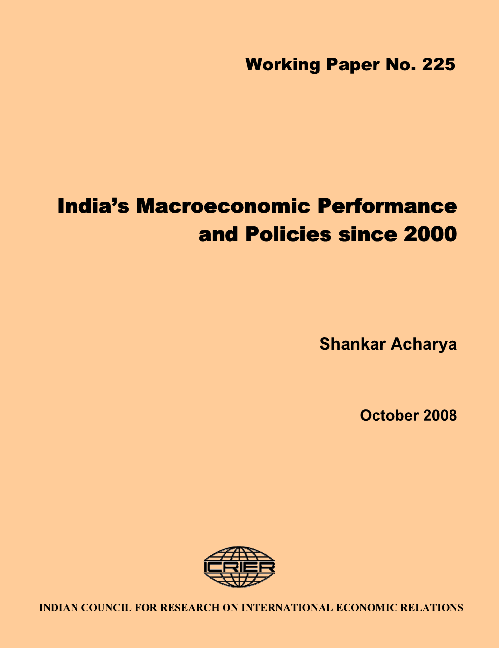 India's Macroeconomic Performance and Policies Since 2000