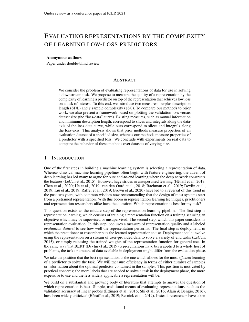 Evaluating Representations by the Complexity Oflearninglow-Losspredictors
