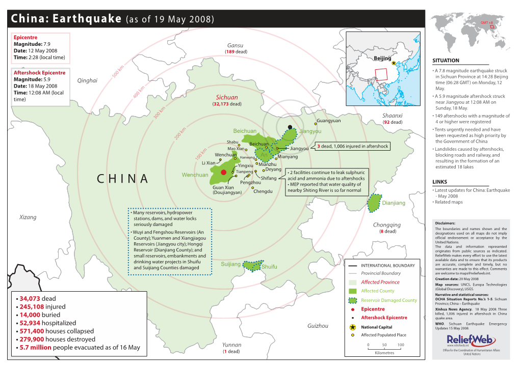 China: Earthquake (As of 19 May 2008) GMT +8