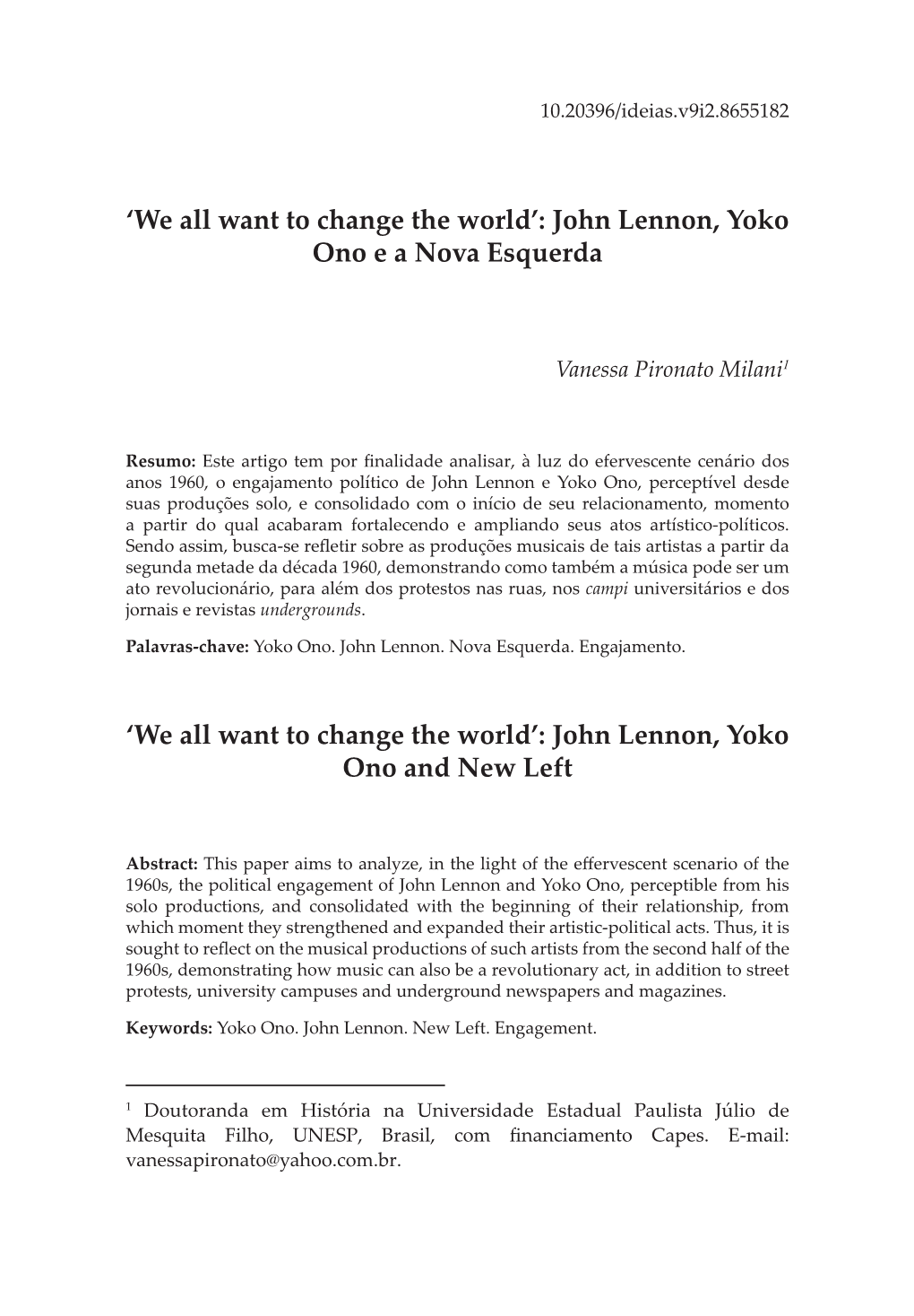 John Lennon, Yoko Ono E a Nova Esquerda 'We All Want to Change the World'