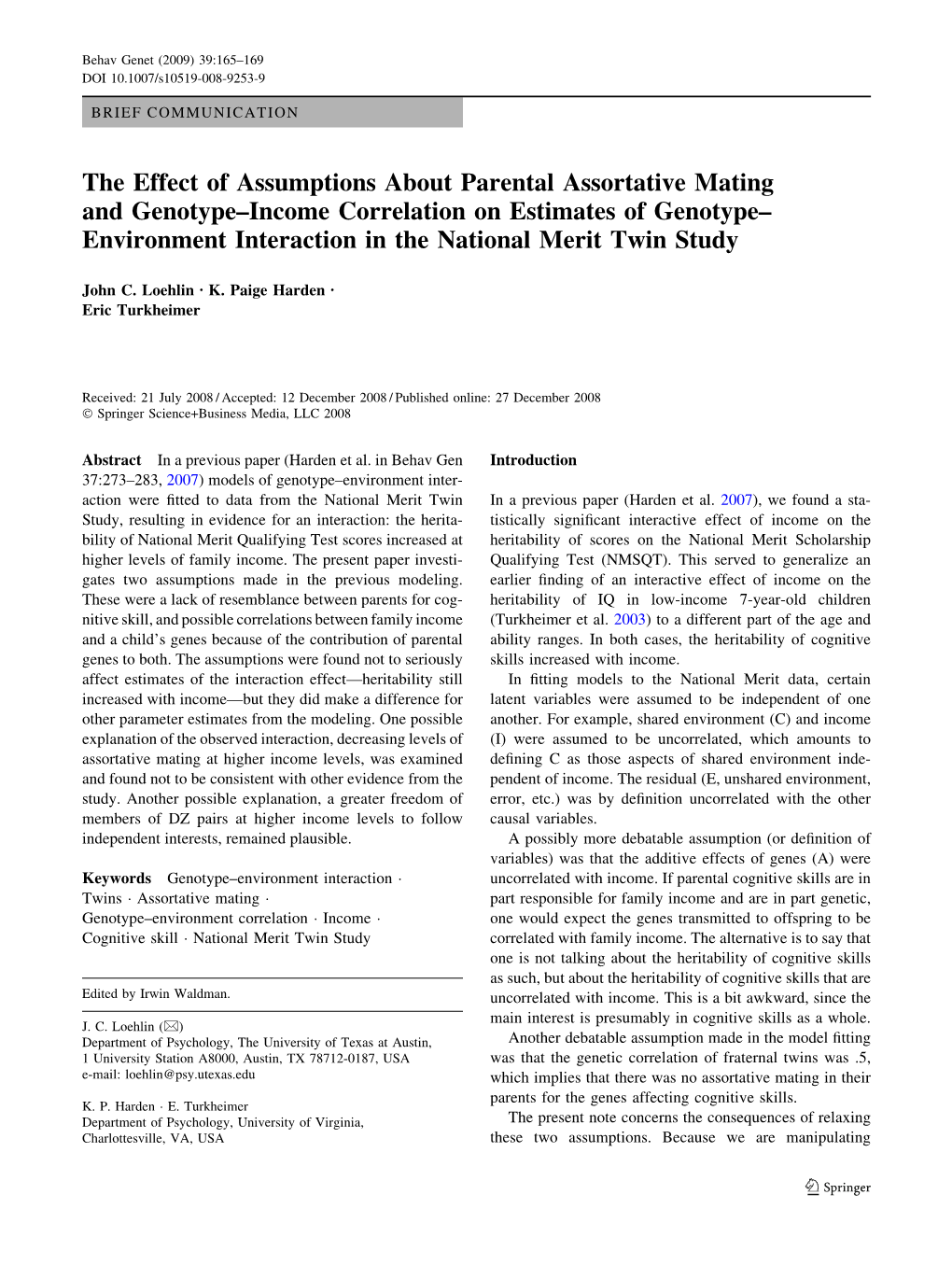 Environment Interaction in the National Merit Twin Study