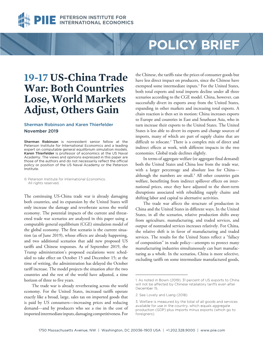 Policy Brief 19-17: US-China Trade