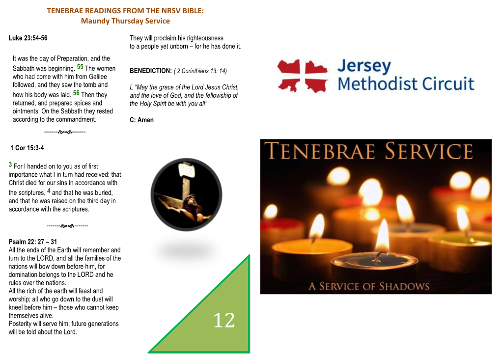TENEBRAE READINGS from the NRSV BIBLE: Maundy Thursday Service