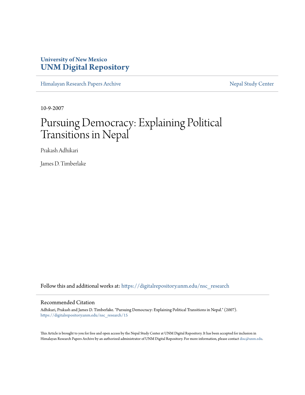 Explaining Political Transitions in Nepal Prakash Adhikari