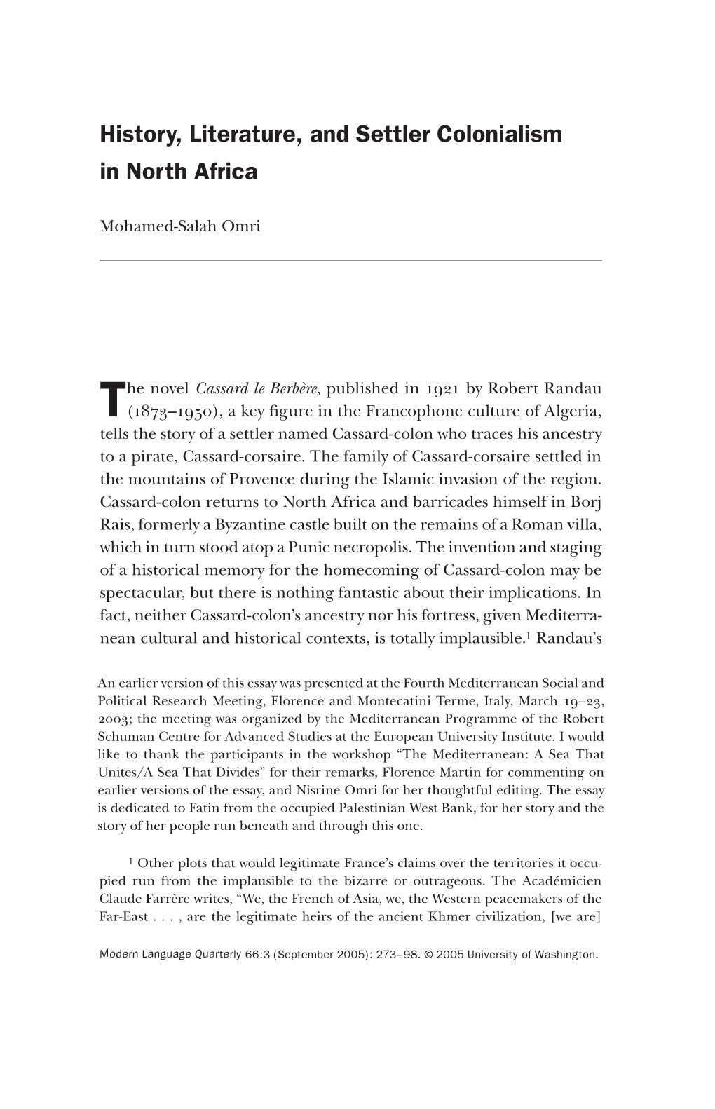 The Novel Cassard Le Berbère, Published in 1921 by Robert Randau