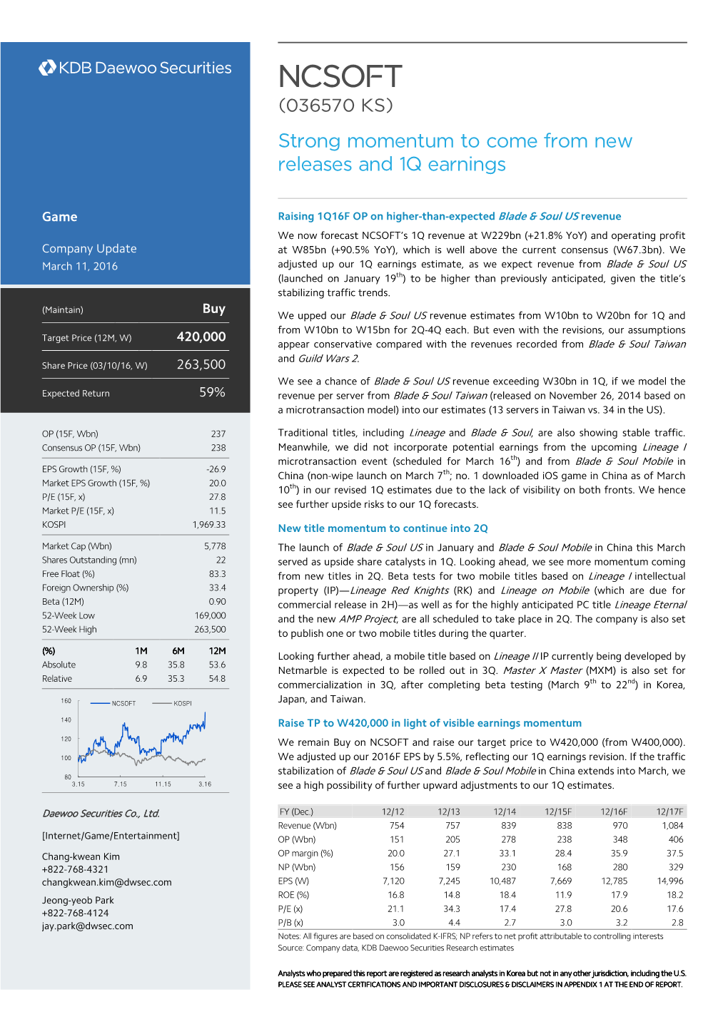 NCSOFT (036570 KS) Strong Momentum to Come from New Releases and 1Q Earnings