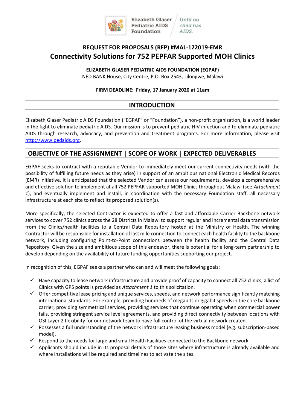 Connectivity Solutions for 752 PEPFAR Supported MOH Clinics