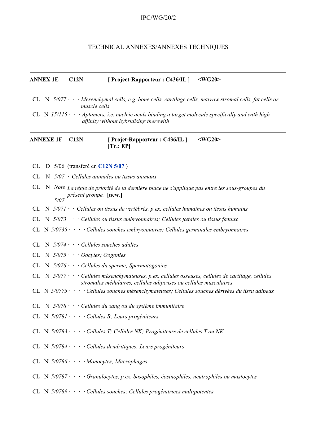 Document IPC/WG/20/2, Technical Annexes, Report of the 20Th Session of the IPC Revision