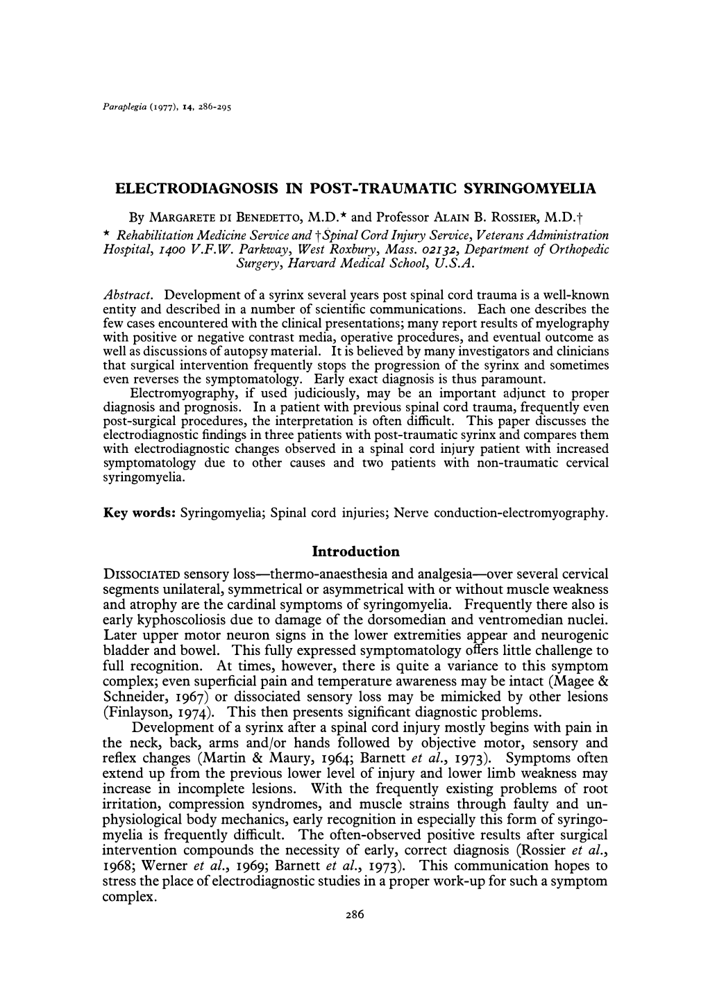 Electrodiagnosis in Post-Traumatic Syringomyelia