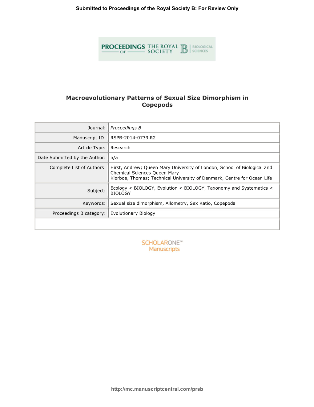 Macroevolutionary Patterns of Sexual Size Dimorphism in Copepods