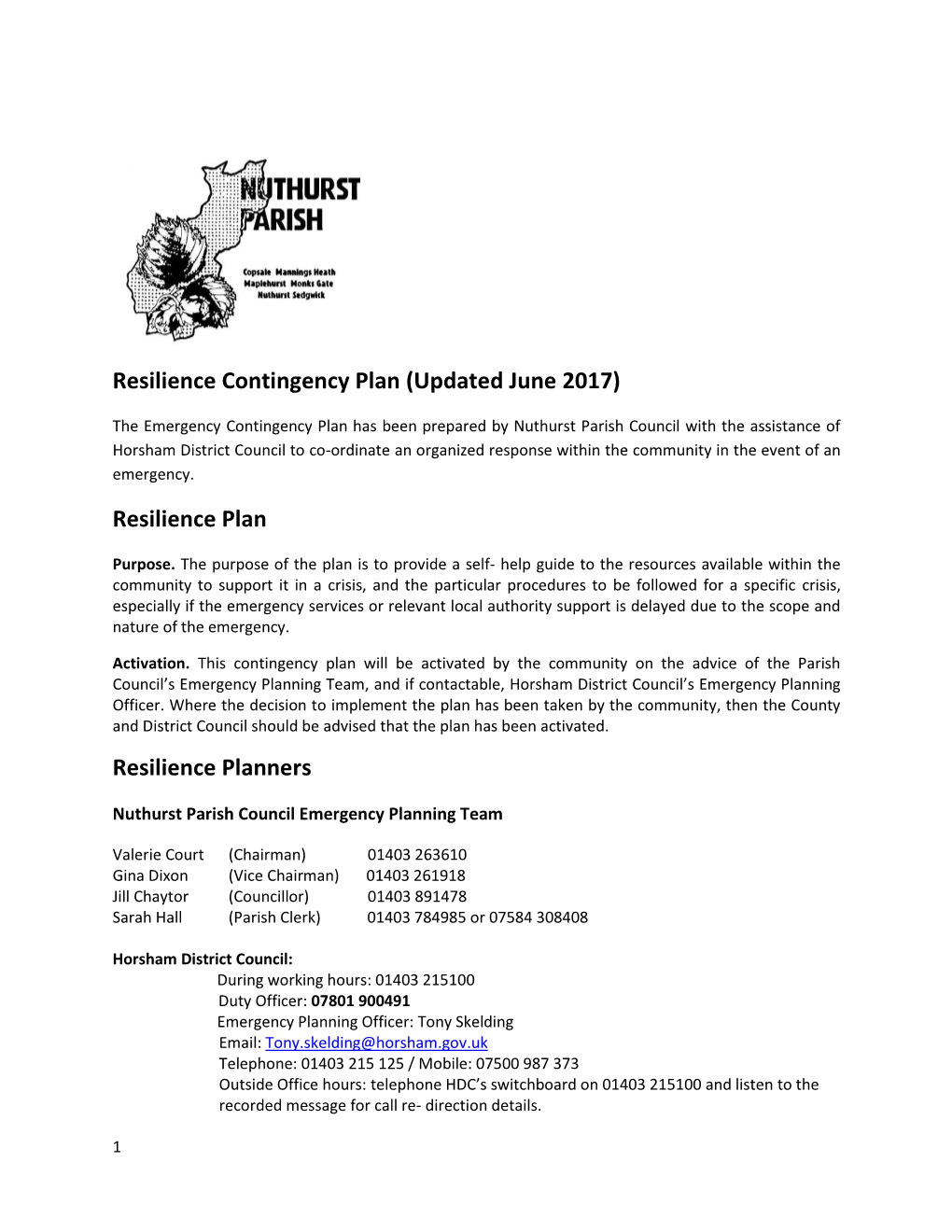 Resilience Contingency Plan (Updated June 2017)