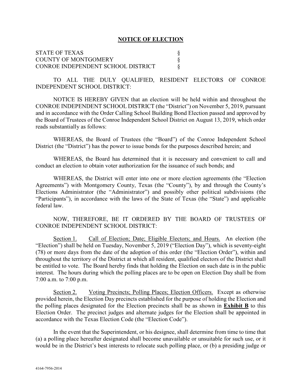 Notice of Election State of Texas § County