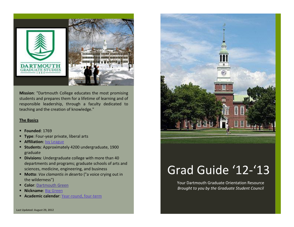 Grad Guide ‘12-‘13 the Wilderness") Your Dartmouth Graduate Orientation Resource