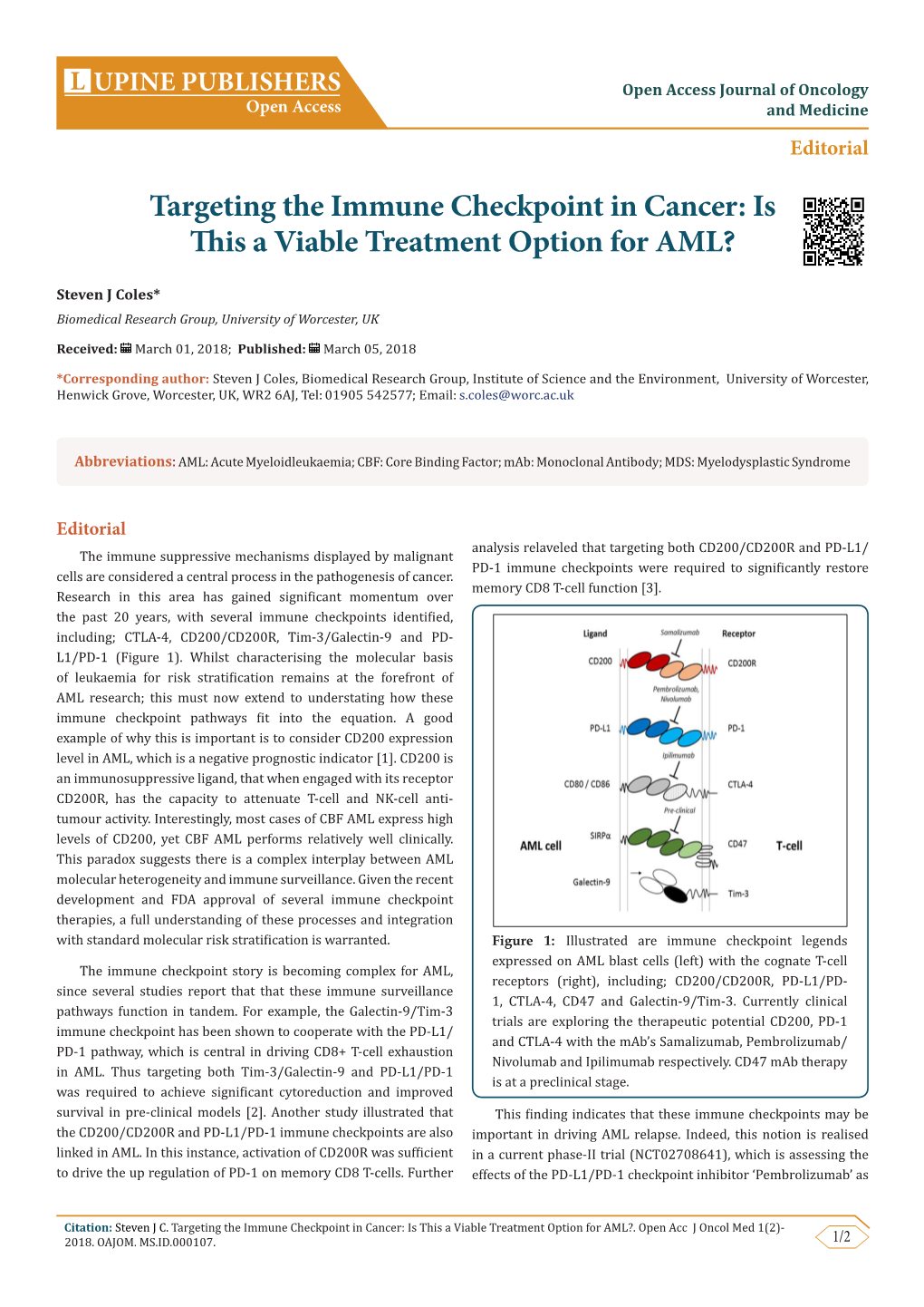 Targeting the Immune Checkpoint in Cancer: Is This a Viable Treatment Option for AML?