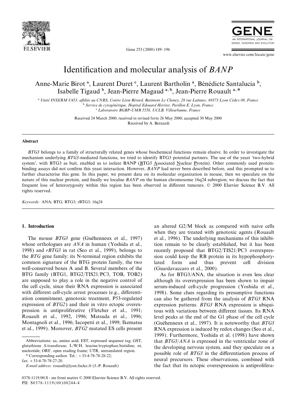 Identification and Molecular Analysis of BANP