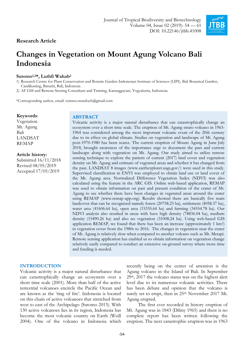 Changes in Vegetation on Mount Agung Volcano Bali Indonesia