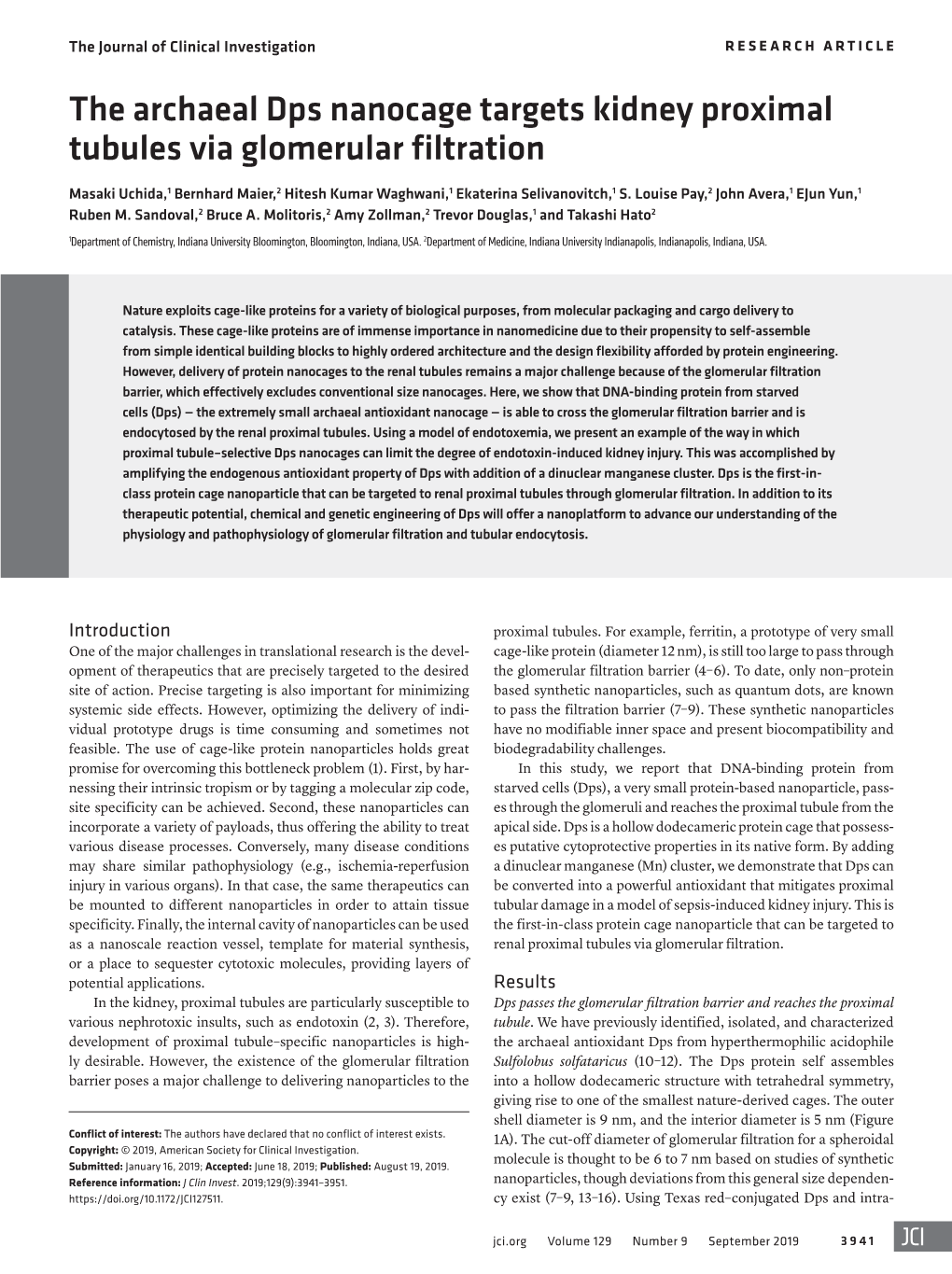 The Archaeal Dps Nanocage Targets Kidney Proximal Tubules Via Glomerular Filtration