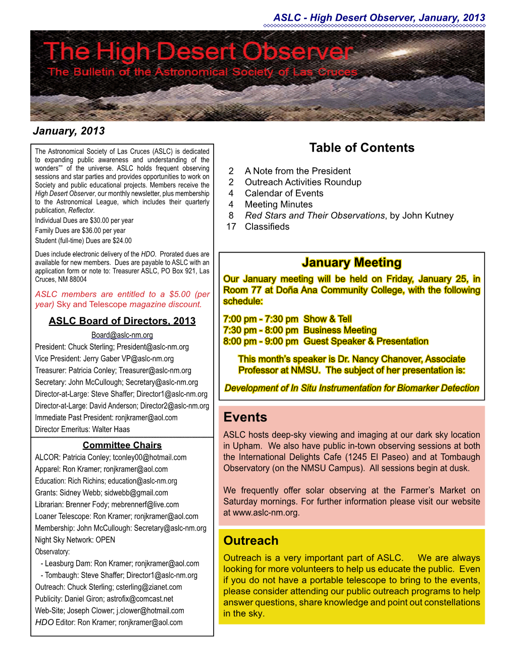 Events to the Astronomical League, Which Includes Their Quarterly 4 Meeting Minutes Publication, Reflector