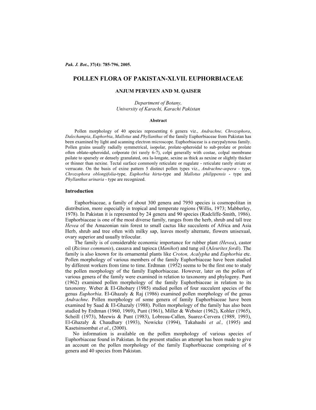 Pollen Flora of Pakistan-Xlvii. Euphorbiaceae