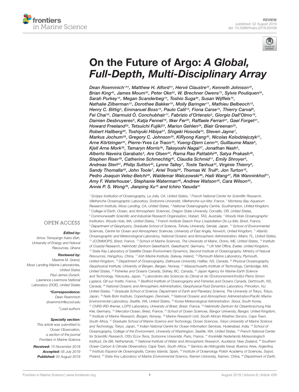 On the Future of Argo: a Global, Full-Depth, Multi-Disciplinary Array