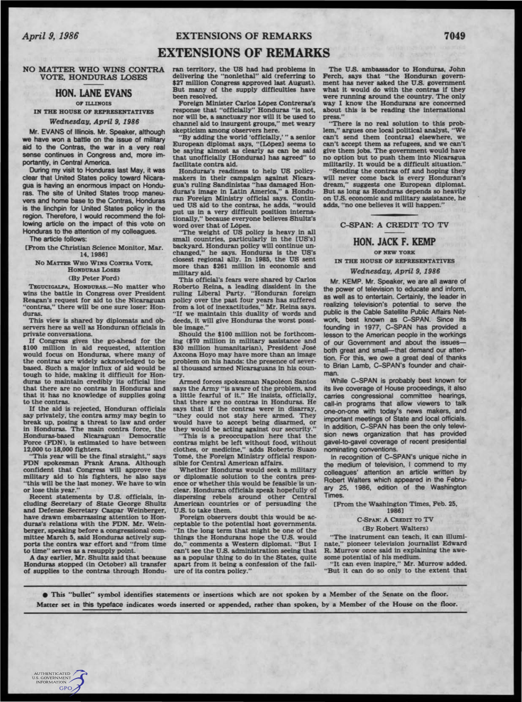 EXTENSIONS of REMARKS 7049 EXTENSIONS of REMARKS NO MATTER WHO WINS CONTRA Ran Territory, the US Had Had Problems in the U.S