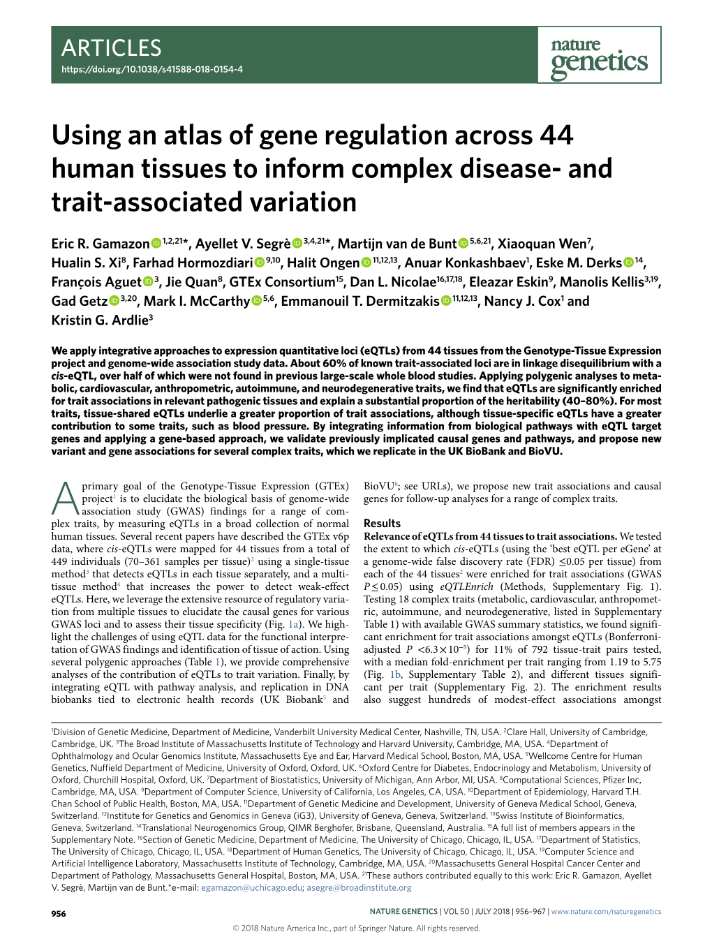 Using an Atlas of Gene Regulation Across 44 Human Tissues to Inform Complex Disease- and Trait-Associated Variation
