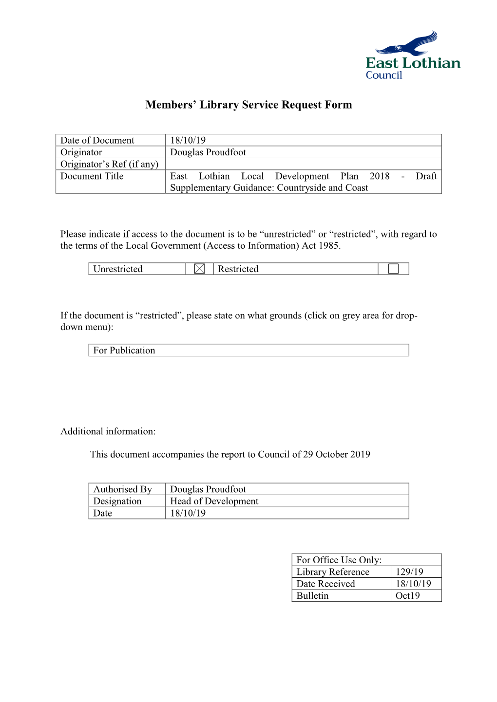 129/10 East Lothian Local Development Plan 2018