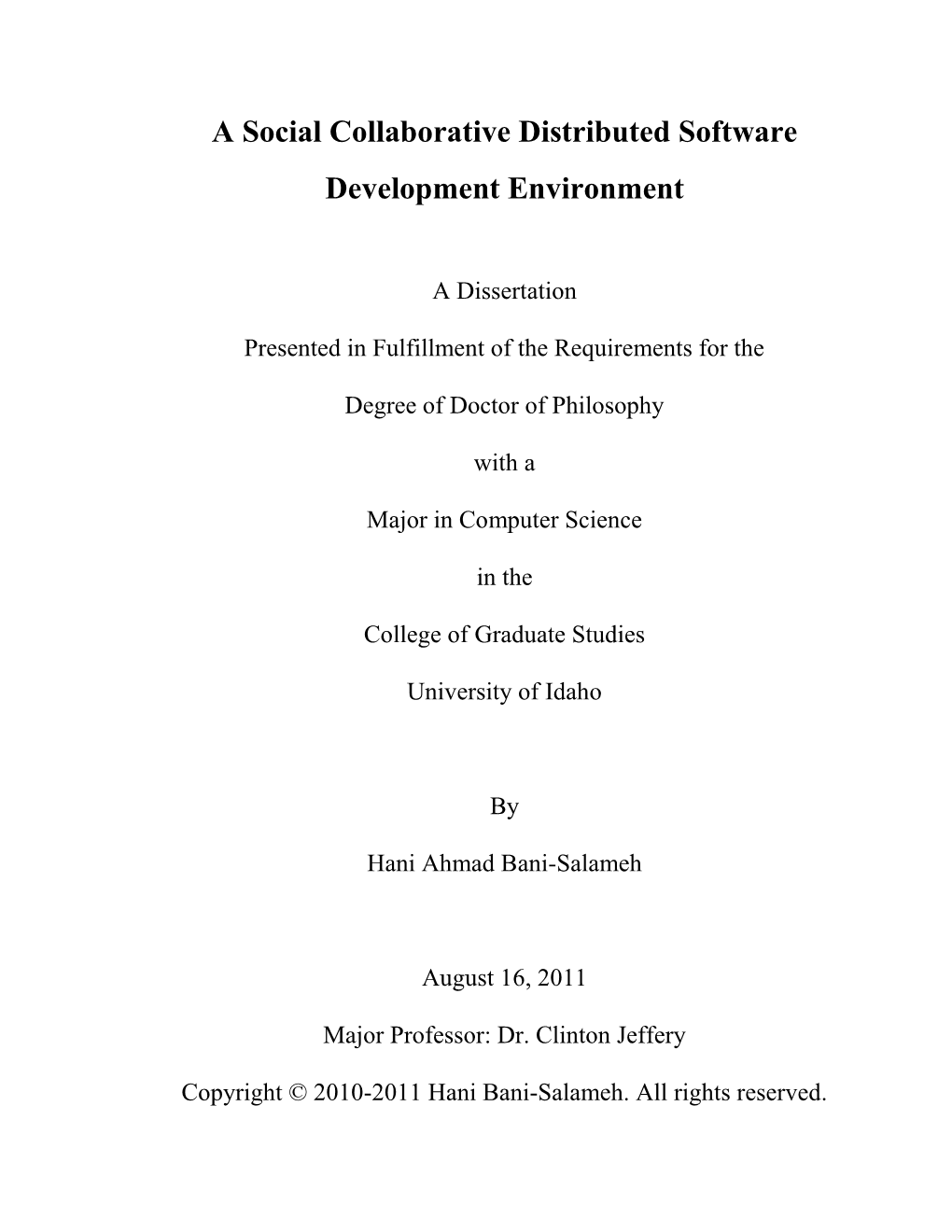 A Social Collaborative Distributed Software Development Environment,” Has Been Reviewed in Final Form