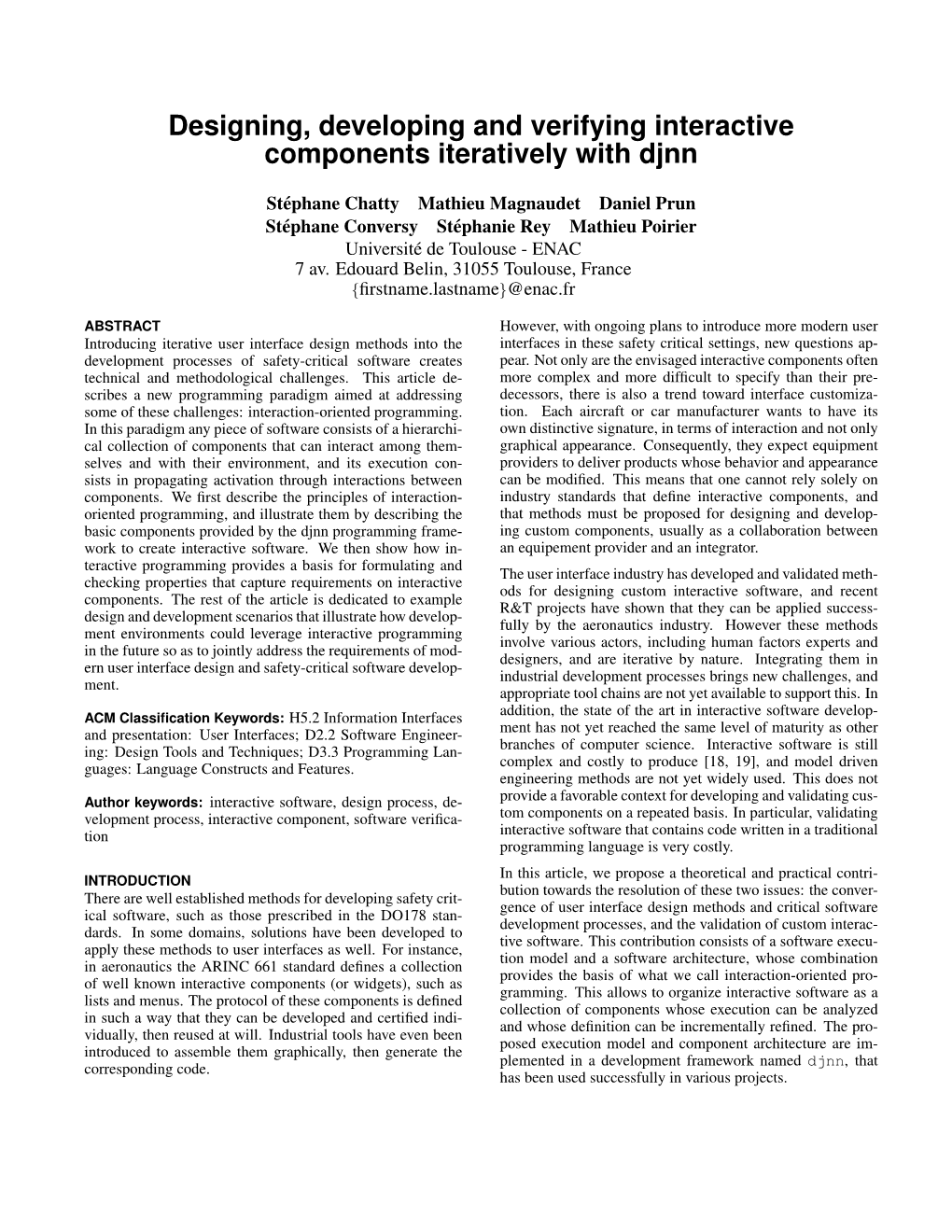 Designing, Developing and Verifying Interactive Components Iteratively with Djnn