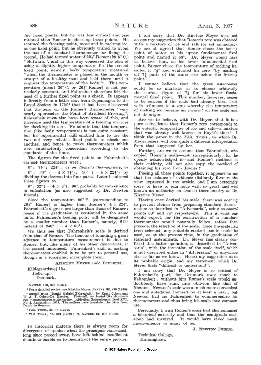 Ole Rømer's and Fahrenheit's Thermometers