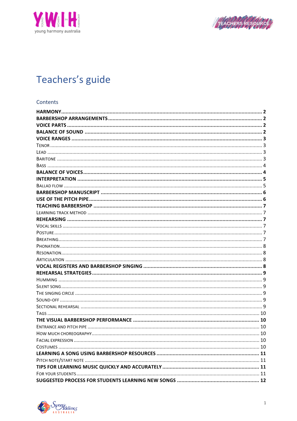 YWIH Teachers' Guide