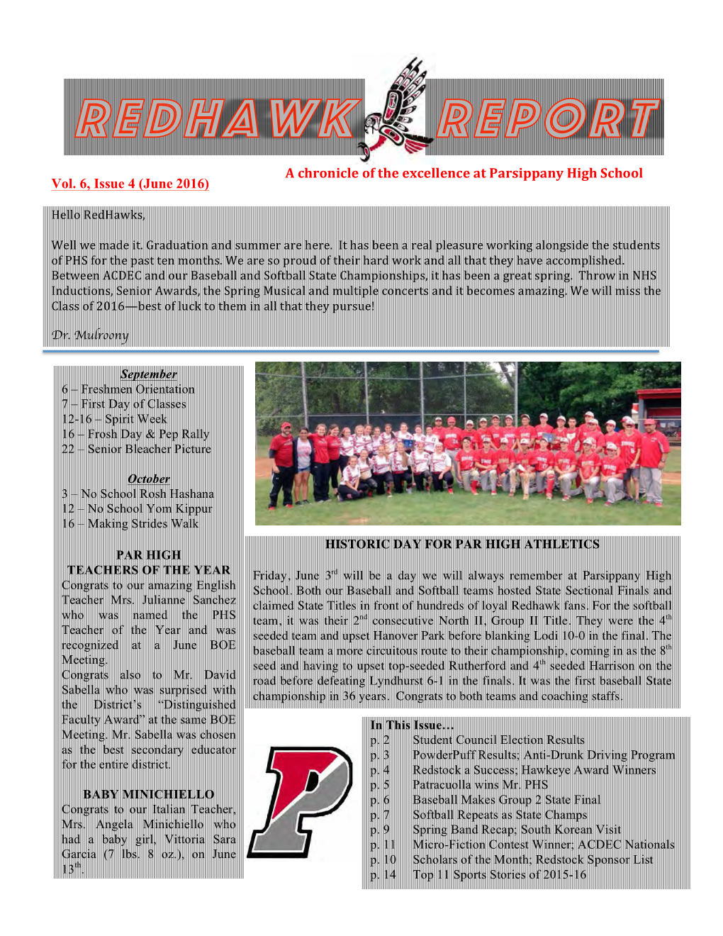 A Chronicle of the Excellence at Parsippany High School Vol. 6, Issue 4 (June 2016)