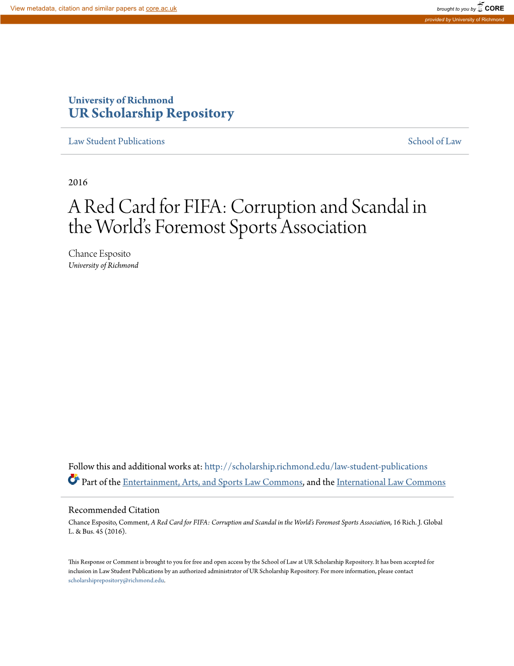 A Red Card for FIFA: Corruption and Scandal in the World's Foremost