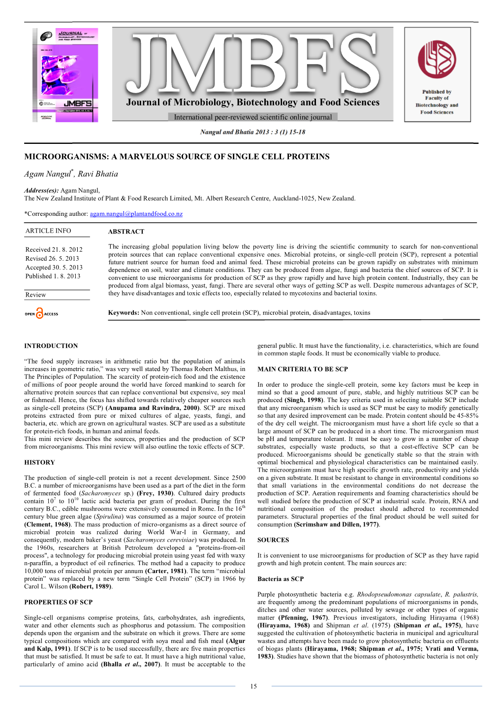 Microorganisms: a Marvelous Source of Single Cell Proteins