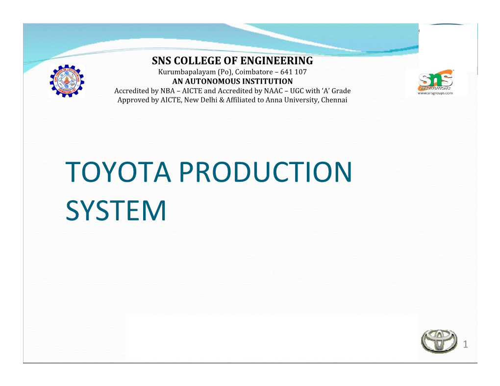 Toyota Production System Toyota Production System