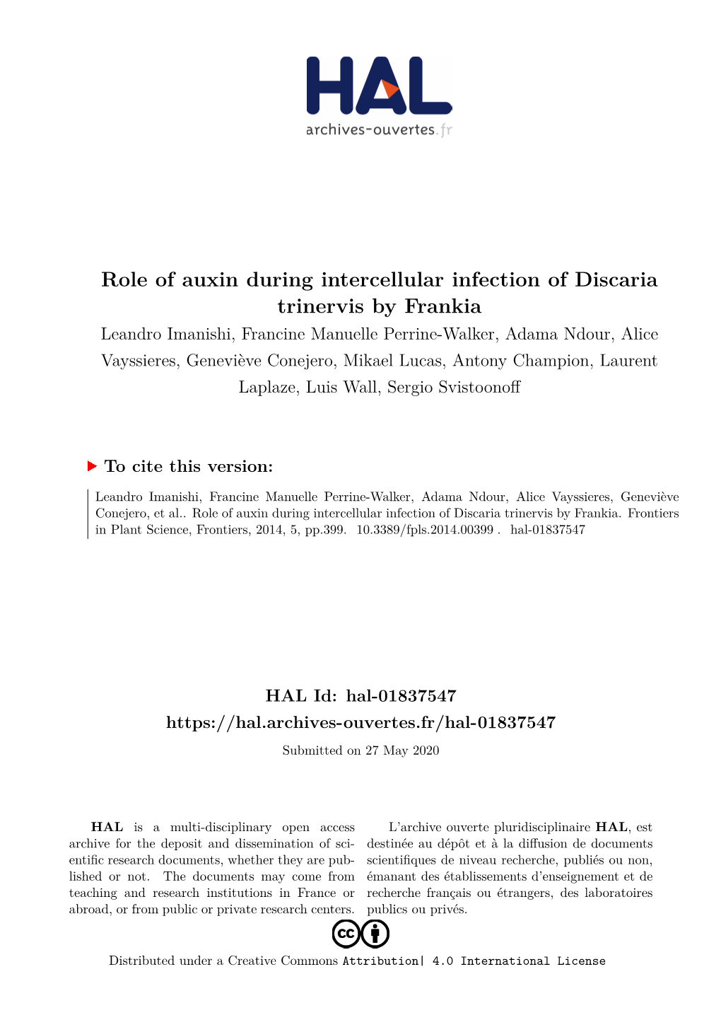 Role of Auxin During Intercellular Infection of Discaria Trinervis By