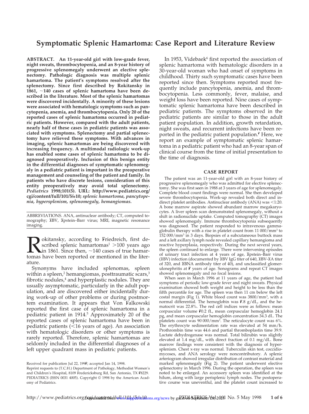 Symptomatic Splenic Hamartoma: Case Report and Literature Review