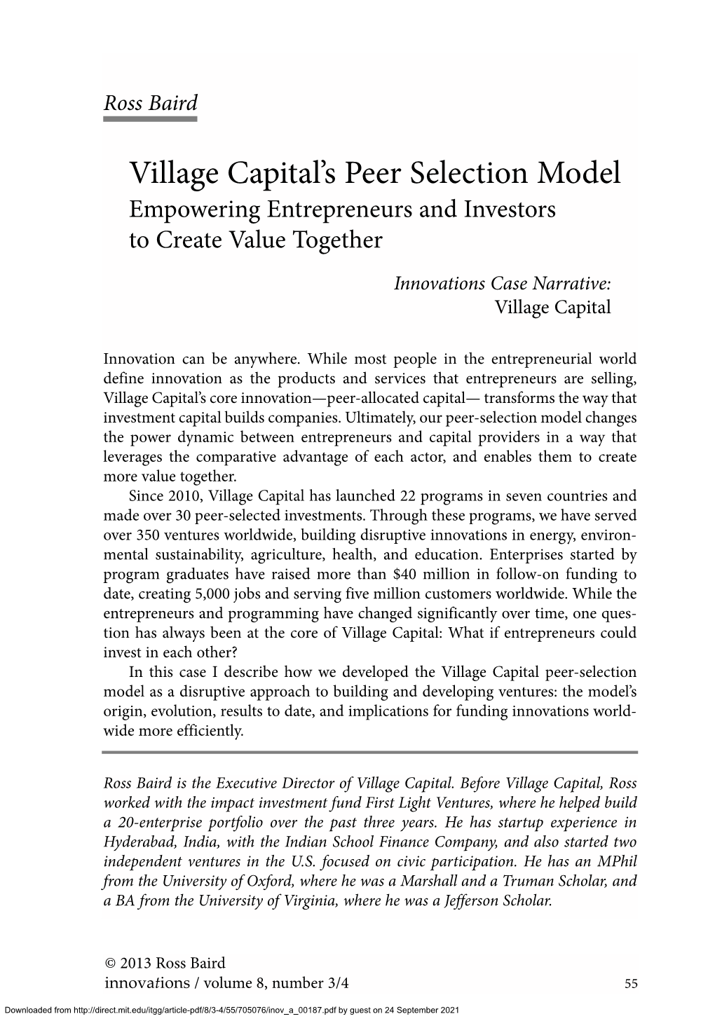 Village Capital's Peer Selection Model