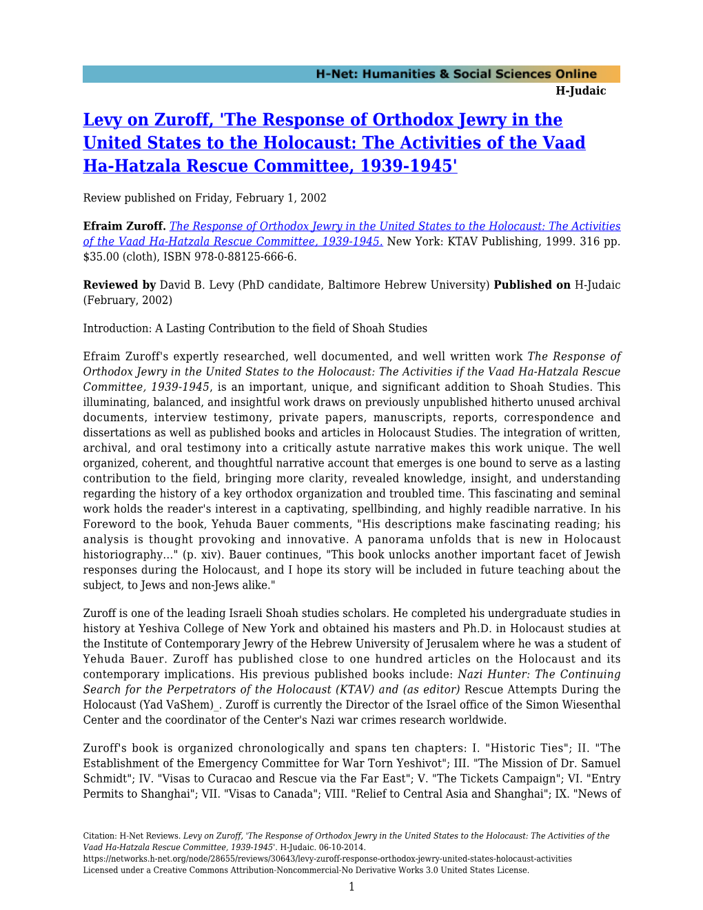 The Response of Orthodox Jewry in the United States to the Holocaust: the Activities of the Vaad Ha-Hatzala Rescue Committee, 1939-1945'