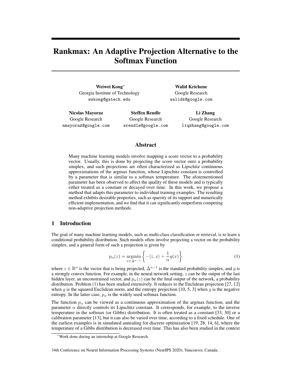 An Adaptive Projection Alternative to the Softmax Function