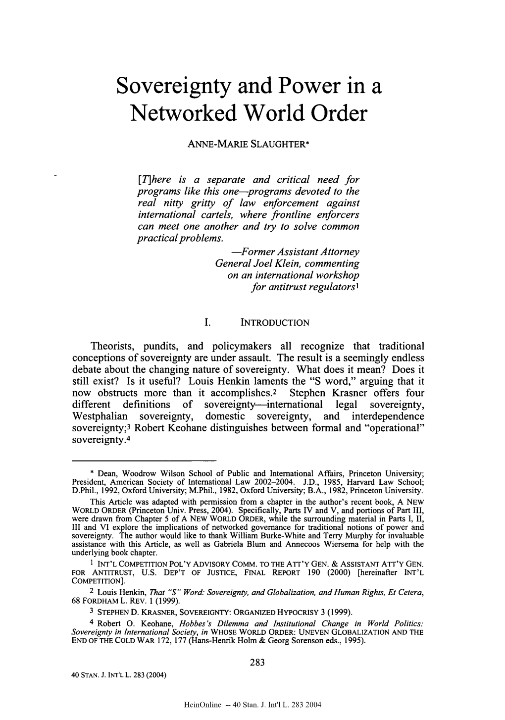 Sovereignty and Power in a Networked World Order