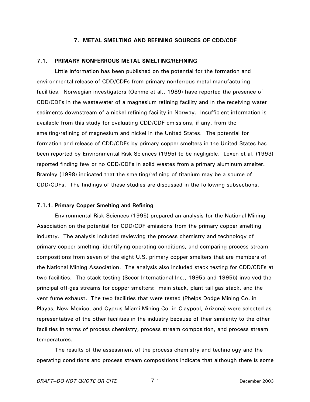 Metal Smelting and Refining Sources of Cdd/Cdf