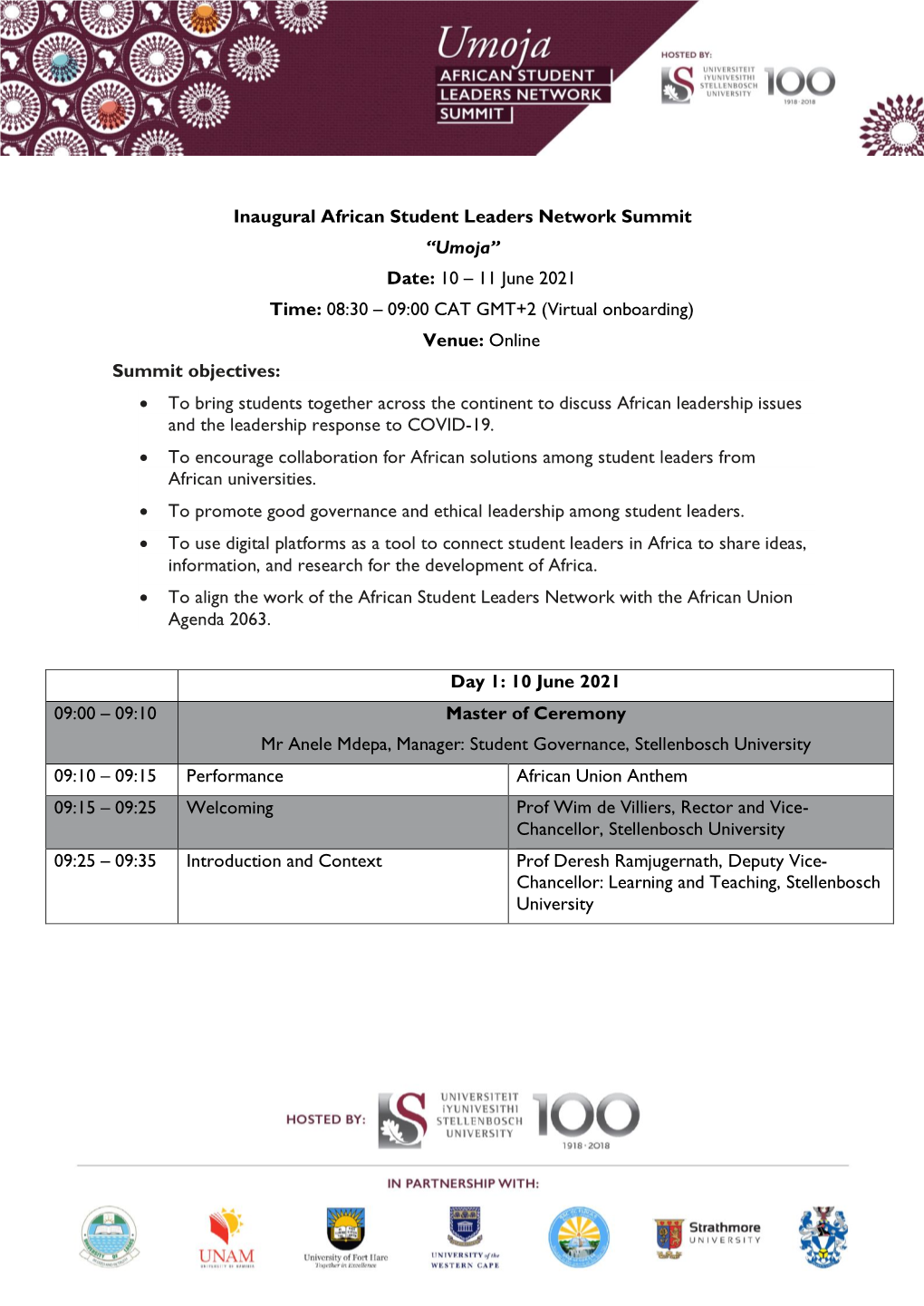 Inaugural African Student Leaders Network Summit