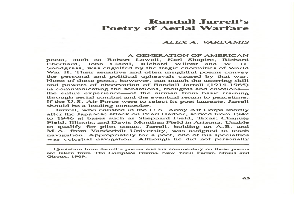 Randall Jarrell ' S Poetry of Aerial Warfare