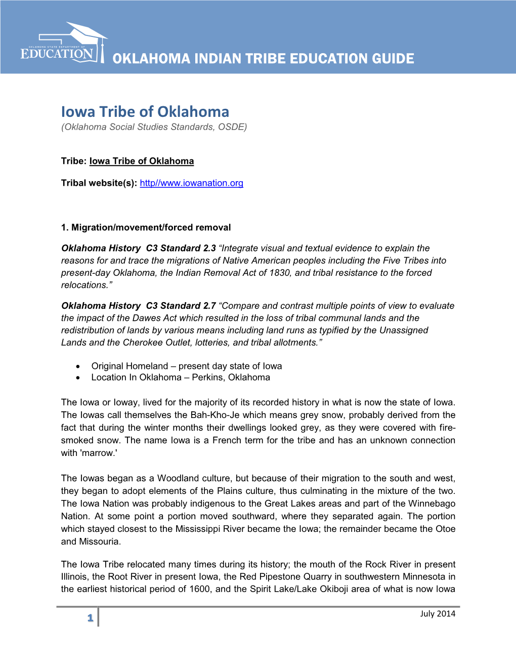 Iowa Tribe of Oklahoma (Oklahoma Social Studies Standards, OSDE)