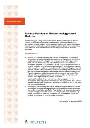 Novartis Position on Nanotechnology-Based Medicine